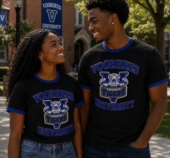 Voorhees University students in Tigers gear on campus